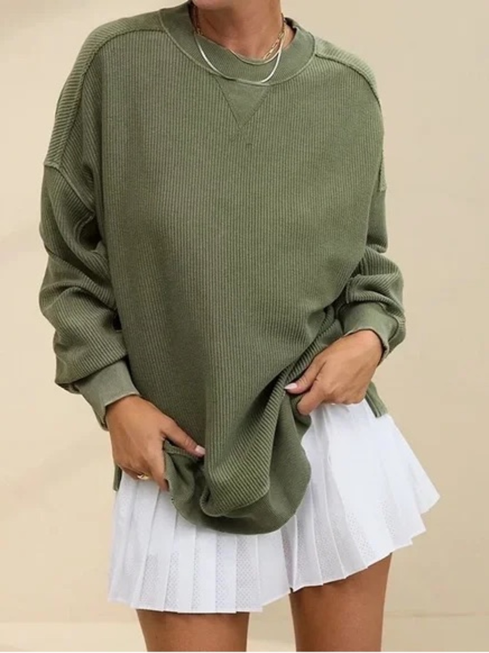 Aerie Olive Ribbed Crewneck Women’s Sweater